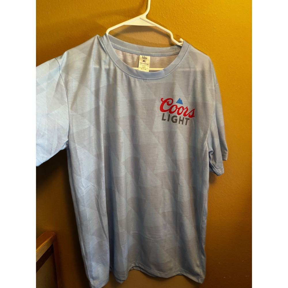 Coors Light Mens XL Performance T-Shirt Blue Geometric Triangle Print Beer Tee